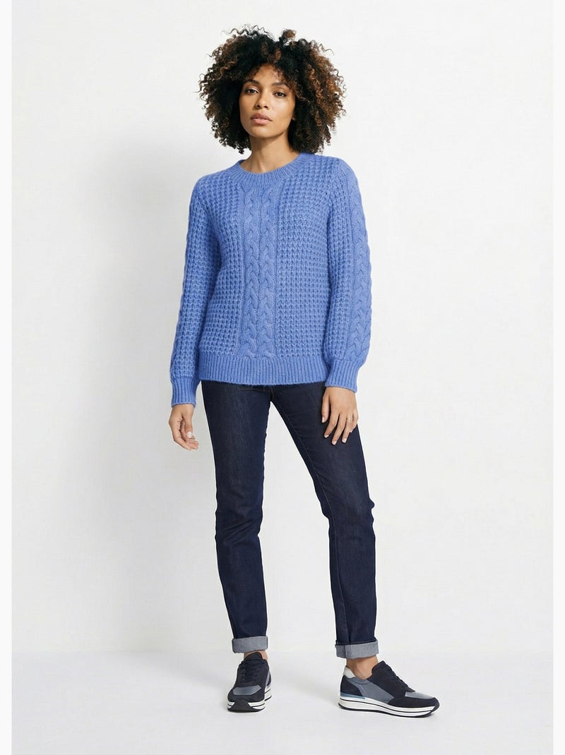 Pull chaud col rond maille moelleuse fantaisie - Afibel Bleu - Kiabi