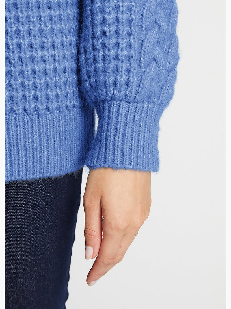 Pull chaud col rond maille moelleuse fantaisie - Afibel Bleu - Kiabi