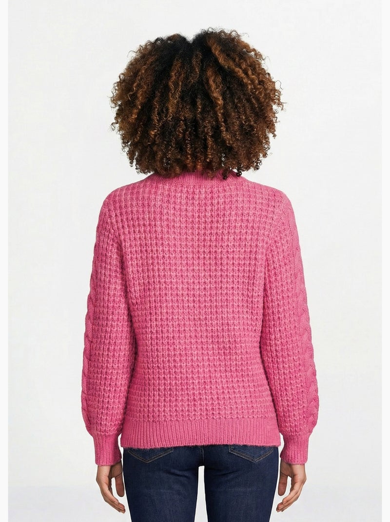 Pull chaud col rond maille moelleuse fantaisie - Afibel Framboise - Kiabi