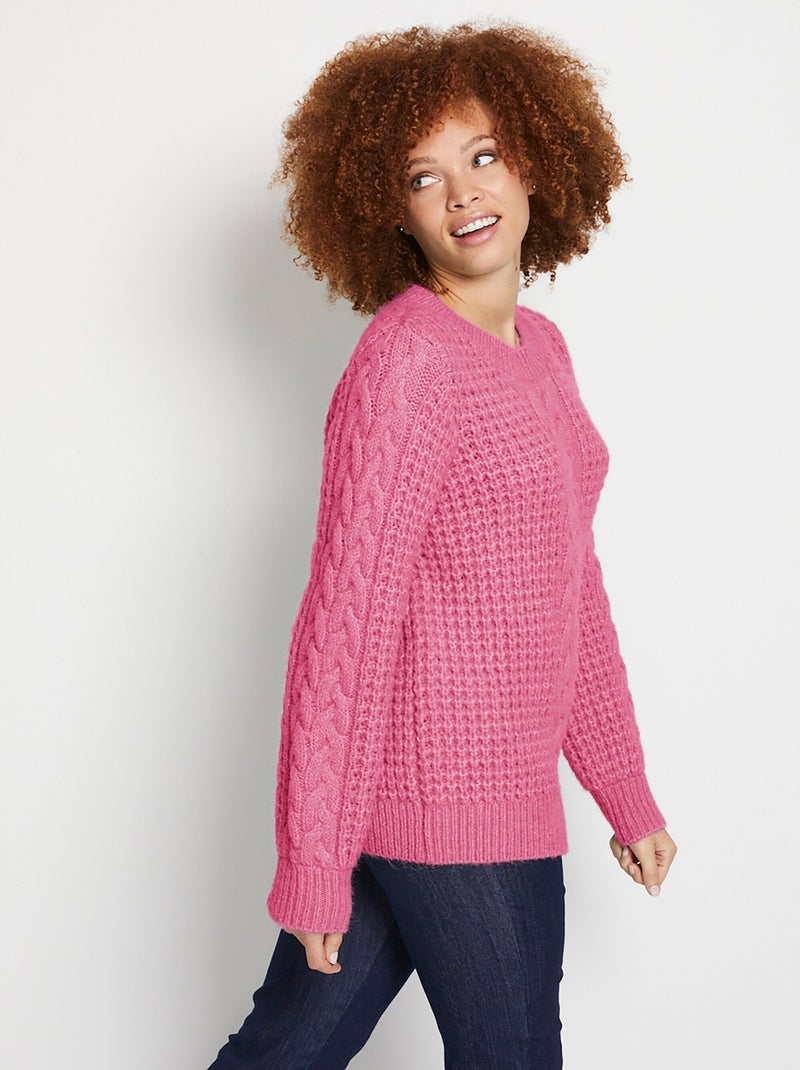 Pull chaud col rond maille moelleuse fantaisie - Afibel Framboise - Kiabi