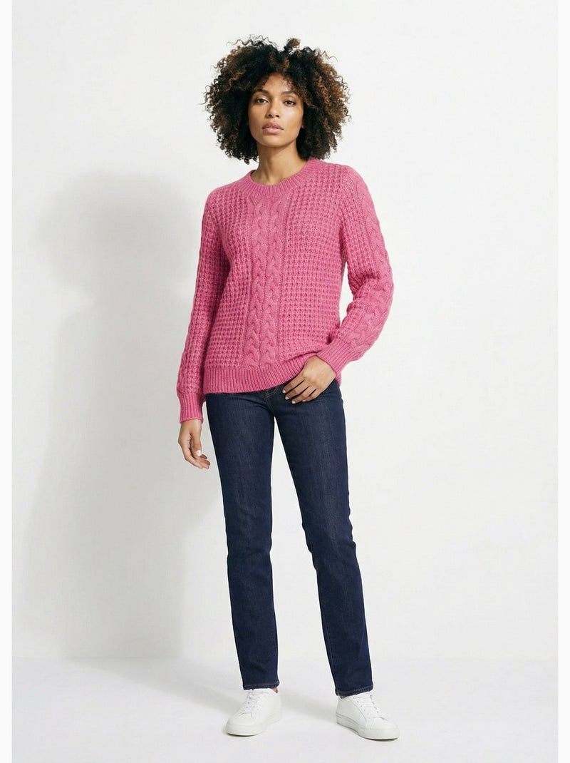 Pull chaud col rond maille moelleuse fantaisie - Afibel Framboise - Kiabi