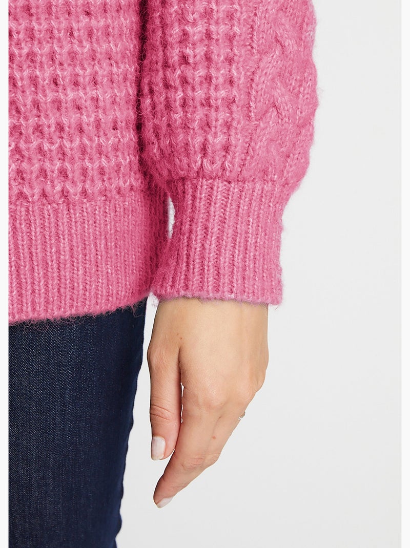 Pull chaud col rond maille moelleuse fantaisie - Afibel Framboise - Kiabi