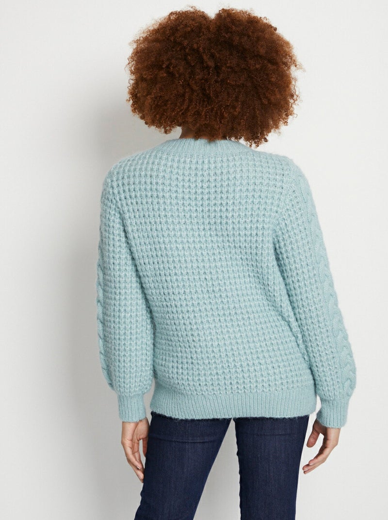 Pull chaud col rond maille moelleuse fantaisie - Afibel Vert - Kiabi