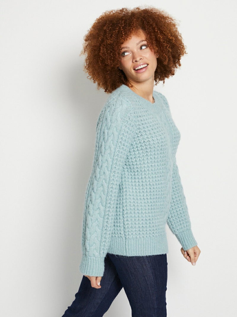 Pull chaud col rond maille moelleuse fantaisie - Afibel Vert - Kiabi