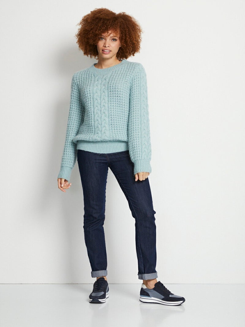 Pull chaud col rond maille moelleuse fantaisie - Afibel Vert - Kiabi