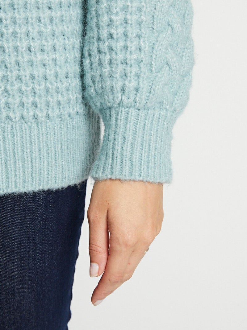 Pull chaud col rond maille moelleuse fantaisie - Afibel Vert - Kiabi