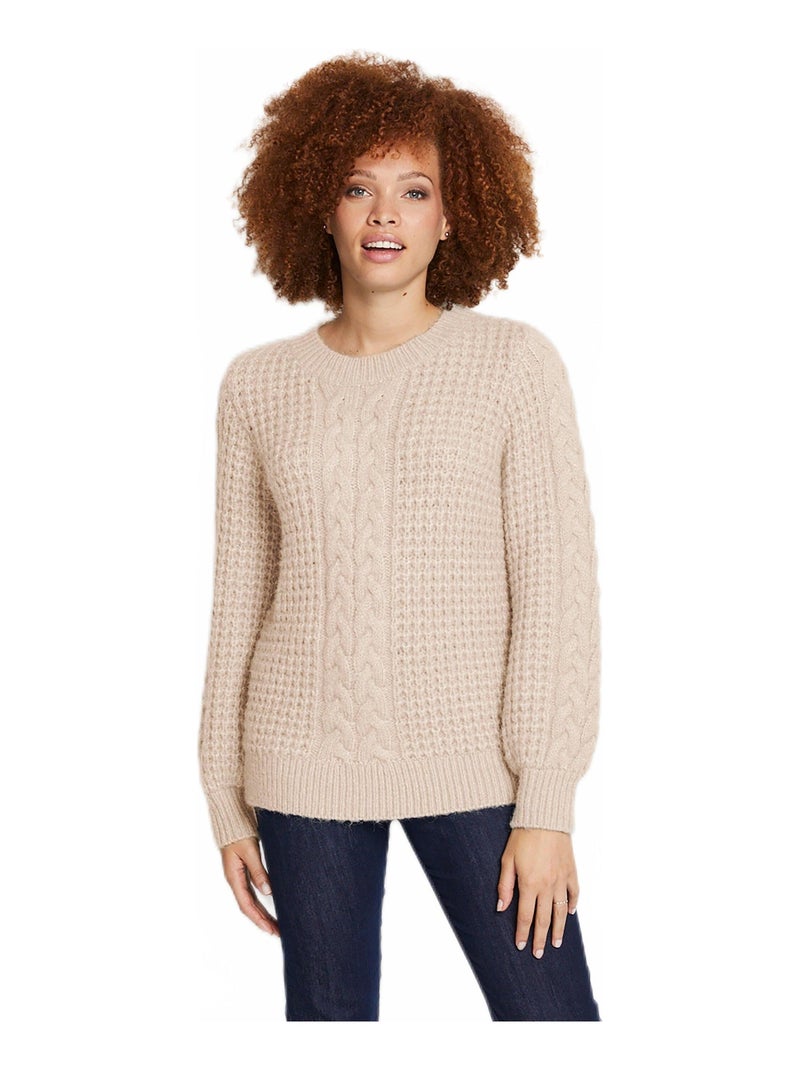 Pull chaud col rond maille moelleuse fantaisie Beige - Kiabi