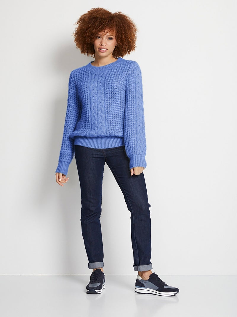 Pull chaud col rond maille moelleuse fantaisie Bleu - Kiabi