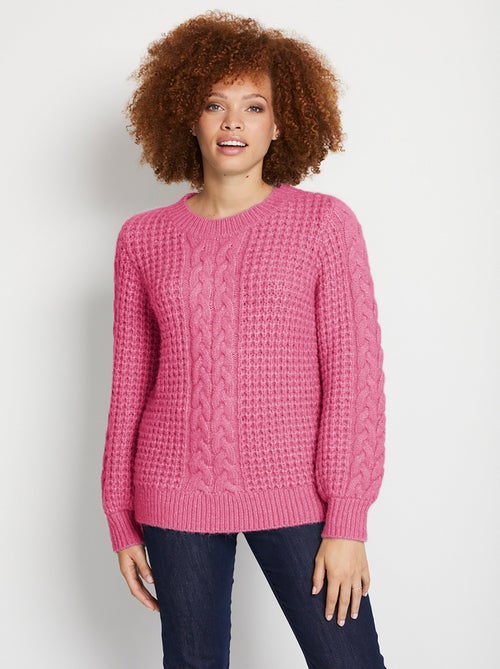 Pull chaud col rond maille moelleuse fantaisie - Kiabi