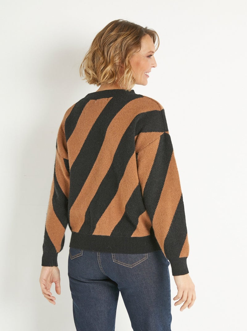 Pull chaud col rond motif lignes Camel - Kiabi