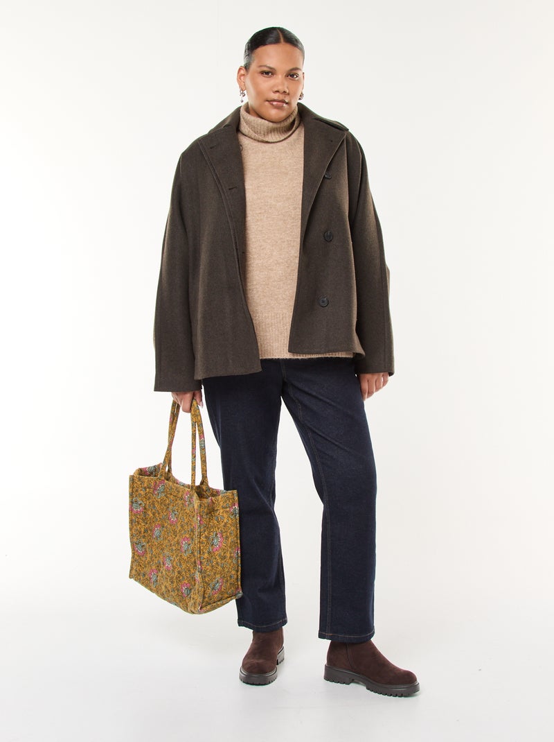 Pull chaud col roulé avec fentes à la base Beige - Kiabi