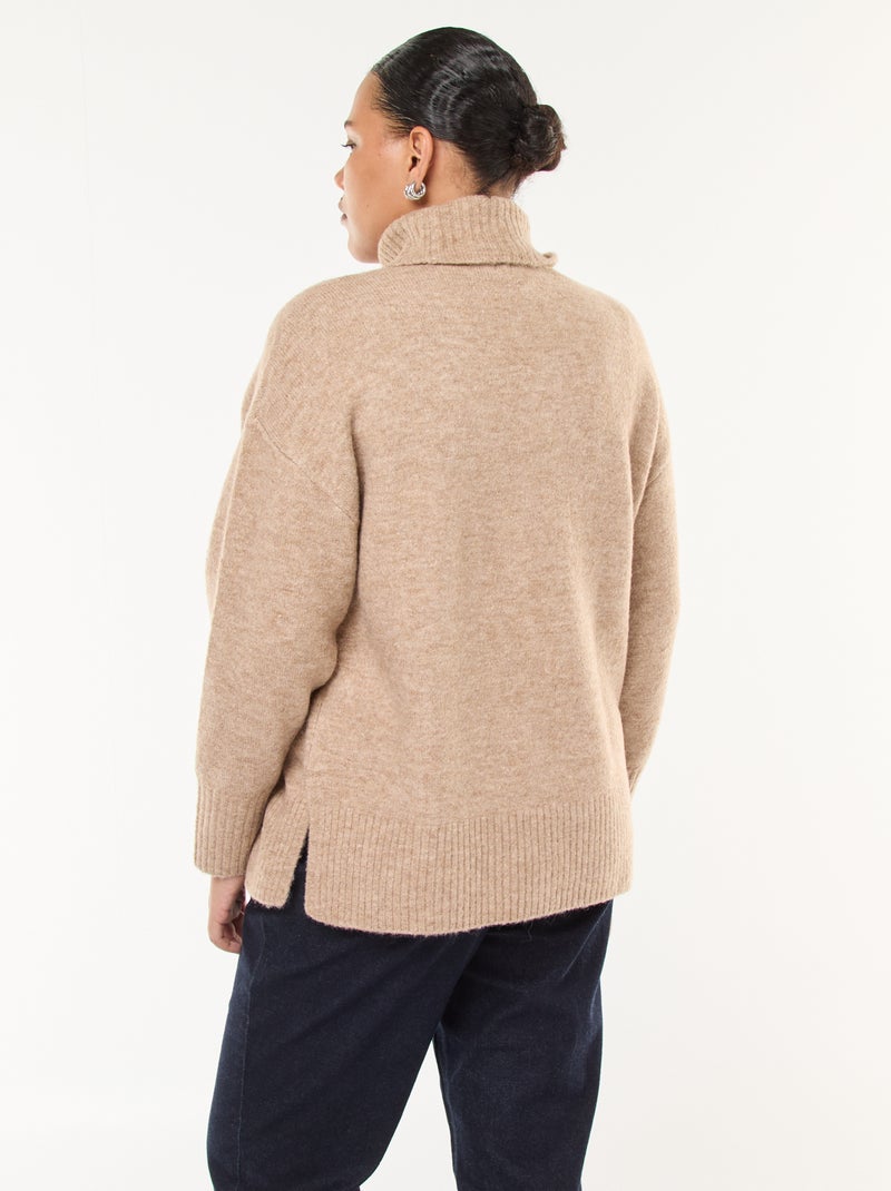 Pull chaud col roulé avec fentes à la base Beige - Kiabi