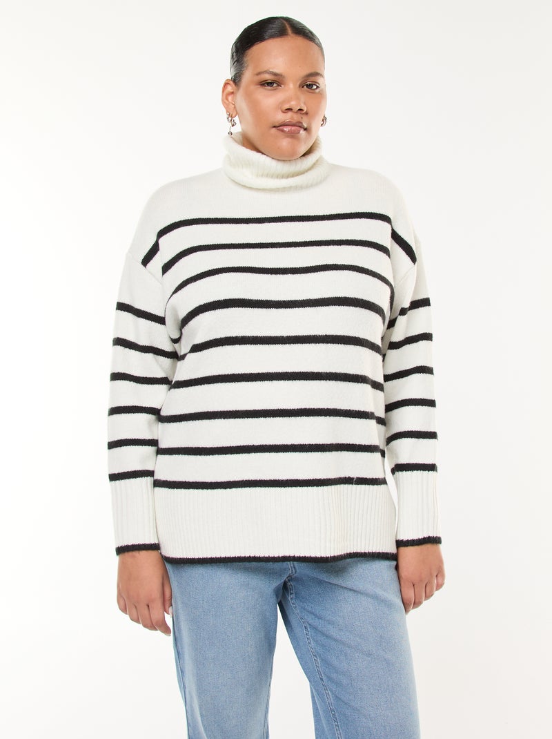 Pull chaud col roulé avec fentes à la base Blanc - Kiabi