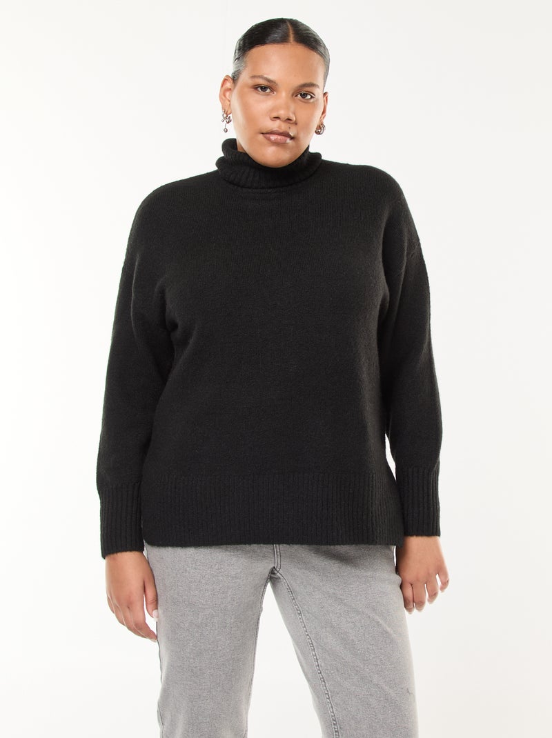 Pull chaud col roulé avec fentes à la base Noir Grandes