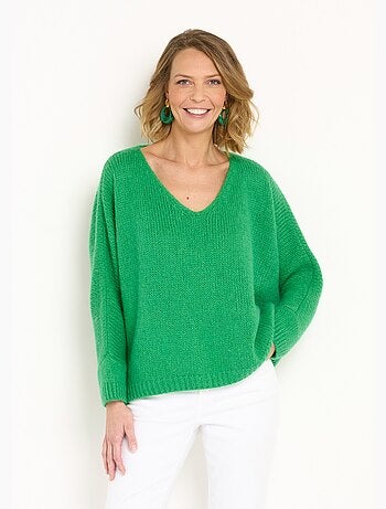Pull chaud col v avec mohair et laine - afibel