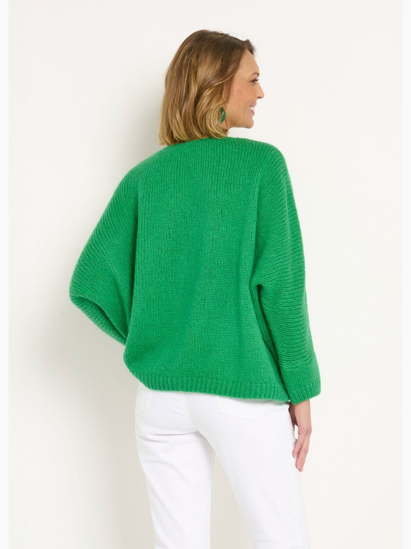 Pull chaud col v avec mohair et laine - afibel Vert - Kiabi
