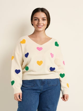 Pull chaud col V c¿urs appliqués