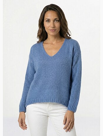 Pull chaud col V en maille avec mohair - AFIBEL