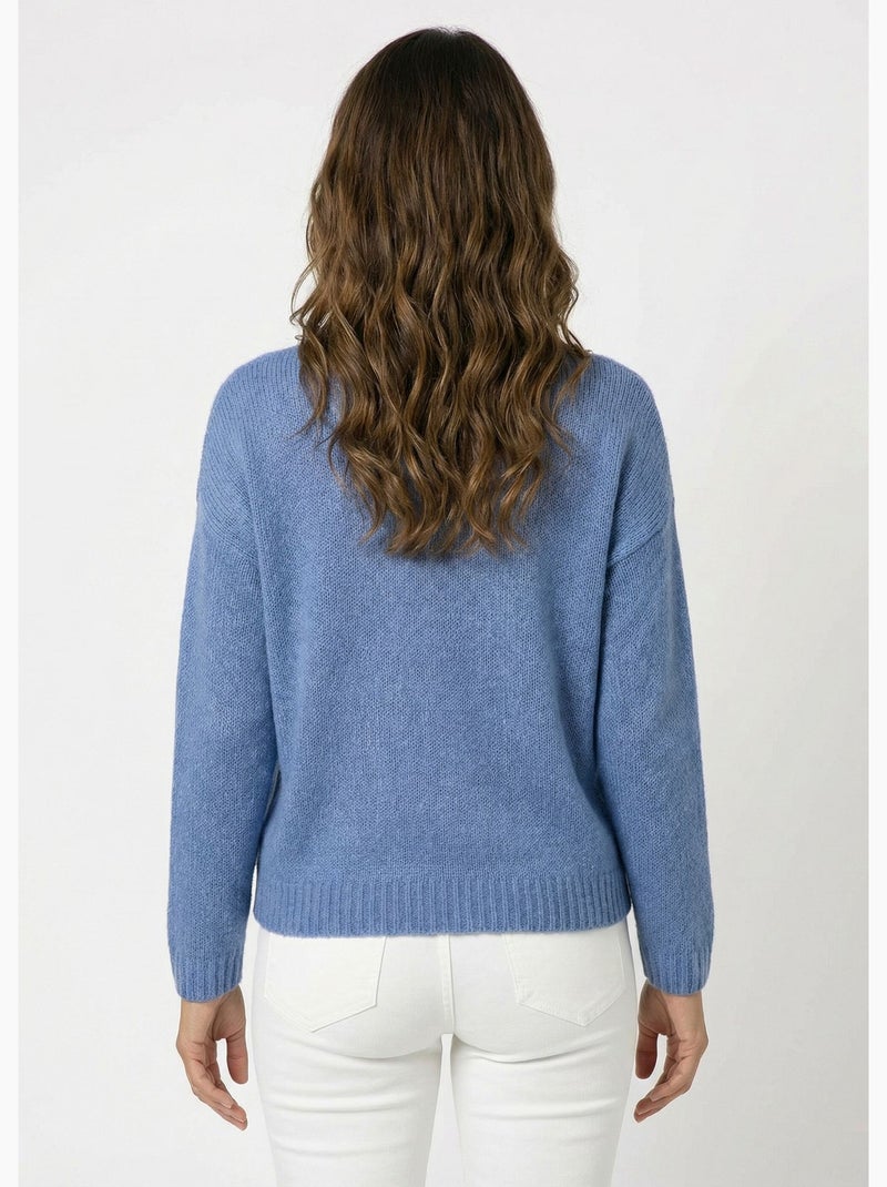 Pull chaud col V en maille avec mohair - AFIBEL Bleu denim - Kiabi