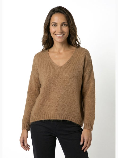 Pull chaud col V en maille avec mohair - AFIBEL - Kiabi