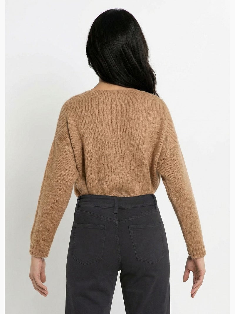 Pull chaud col V en maille avec mohair - AFIBEL Camel - Kiabi