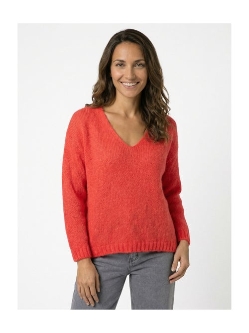 Pull chaud col V en maille avec mohair - AFIBEL - Kiabi