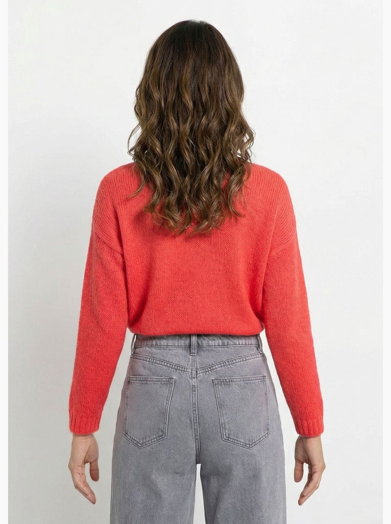 Pull chaud col V en maille avec mohair - AFIBEL Corail - Kiabi