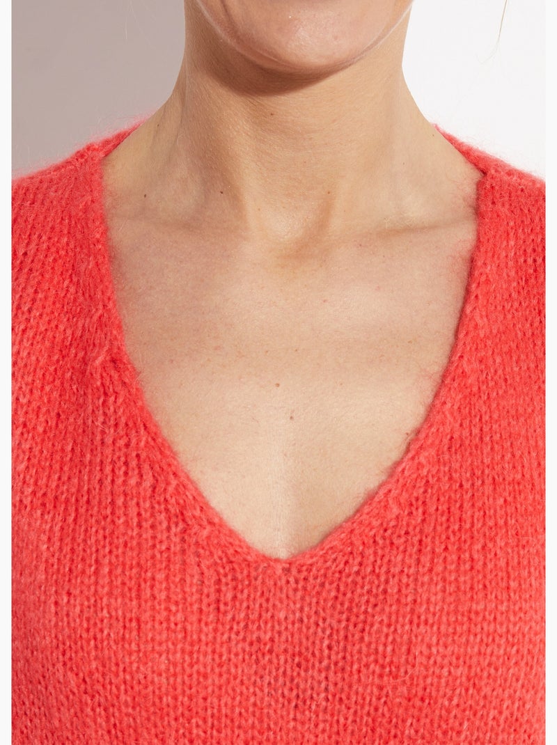 Pull chaud col V en maille avec mohair - AFIBEL Corail - Kiabi
