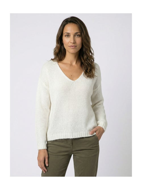 Pull chaud col V en maille avec mohair - AFIBEL - Kiabi