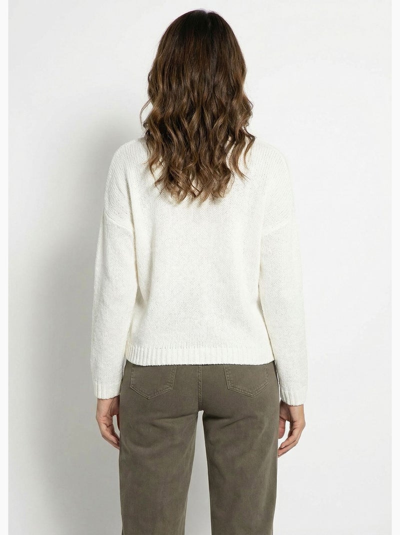 Pull chaud col V en maille avec mohair - AFIBEL Ecru - Kiabi