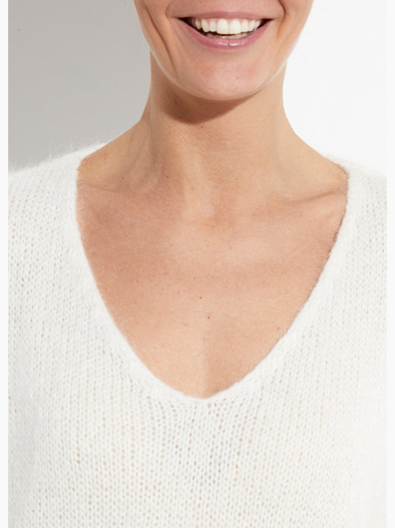 Pull chaud col V en maille avec mohair - AFIBEL Ecru - Kiabi