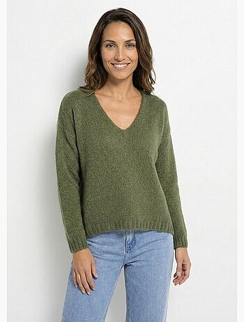 Pull chaud col V en maille avec mohair - AFIBEL