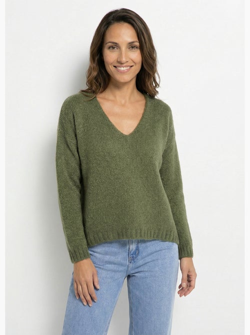 Pull chaud col V en maille avec mohair - AFIBEL - Kiabi