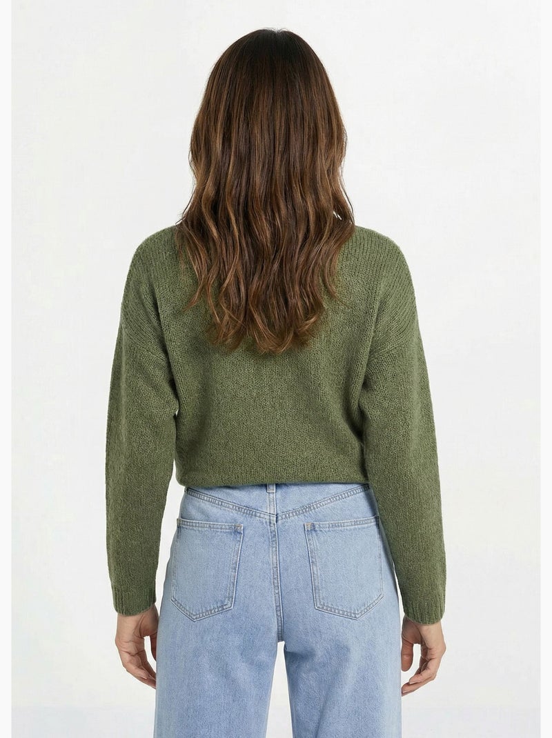 Pull chaud col V en maille avec mohair - AFIBEL Kaki - Kiabi