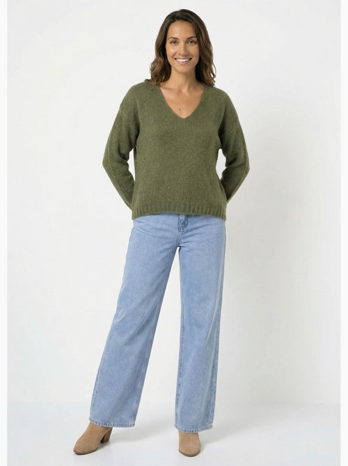 Pull chaud col V en maille avec mohair - AFIBEL - Kiabi