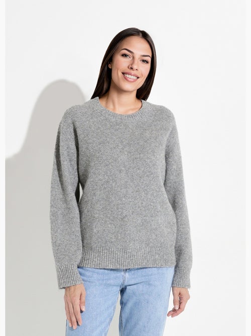 Pull chaud côtelé avec laine et fibres recyclées - Afibel - Kiabi