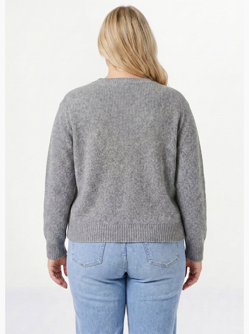 Pull chaud côtelé avec laine et fibres recyclées - Afibel Gris chiné - Kiabi