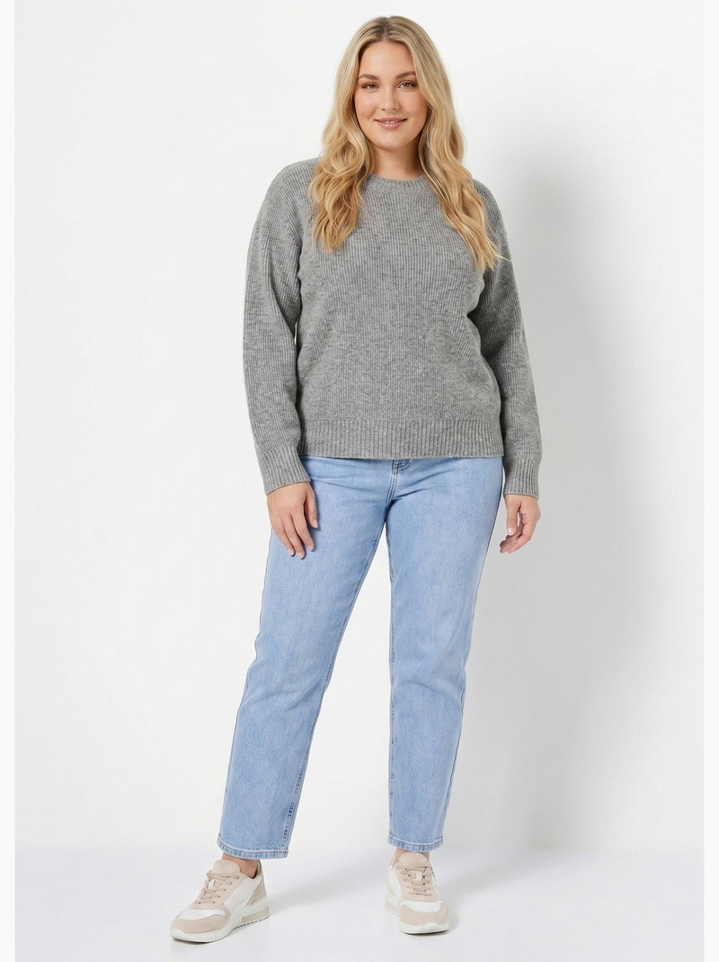 Pull chaud côtelé avec laine et fibres recyclées - Afibel Gris chiné - Kiabi