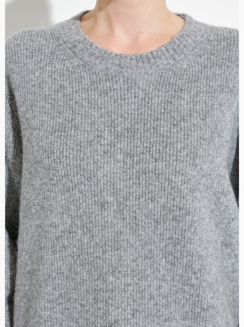 Pull chaud côtelé avec laine et fibres recyclées - Afibel Gris chiné - Kiabi