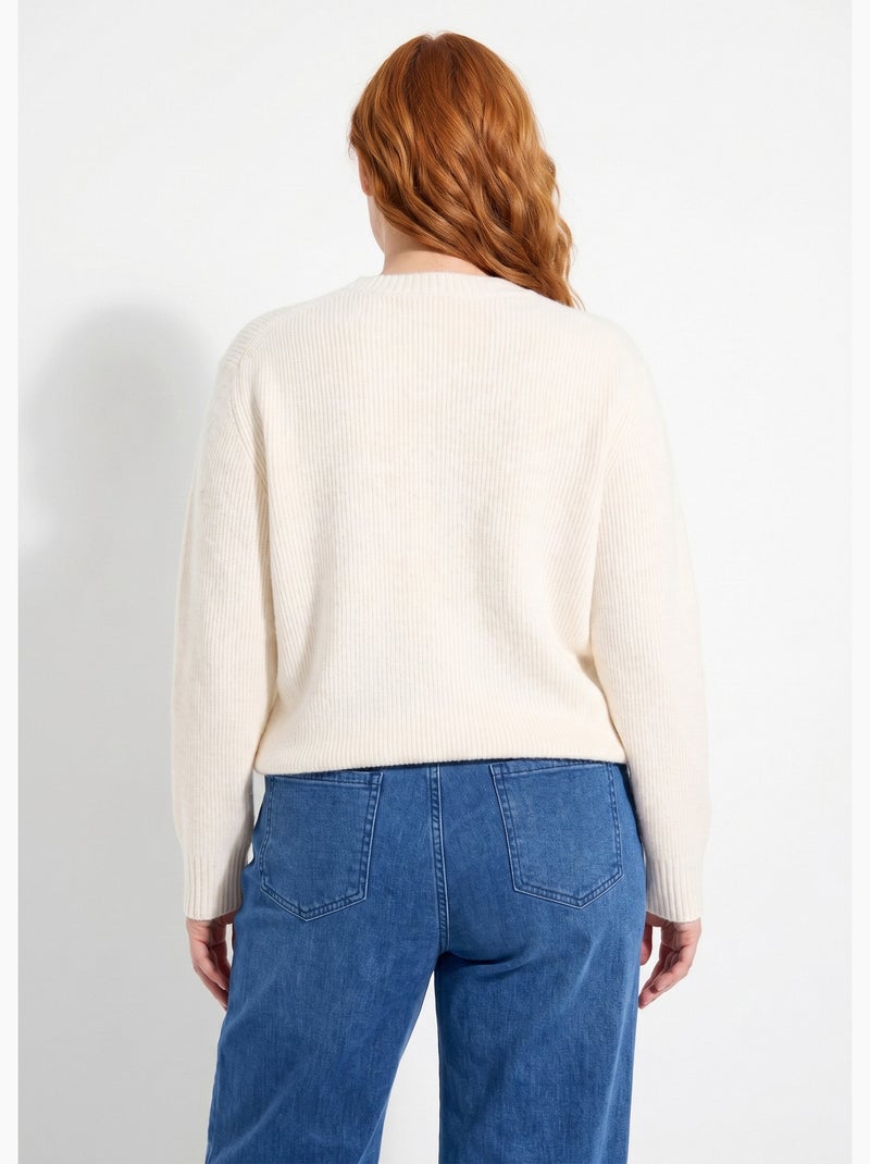 Pull chaud côtelé avec laine et fibres recyclées - Afibel Ivoire - Kiabi