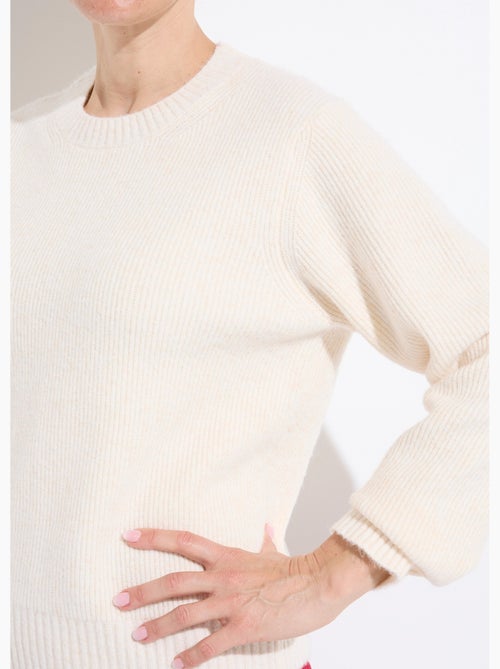 Pull chaud côtelé avec laine et fibres recyclées - Afibel - Kiabi