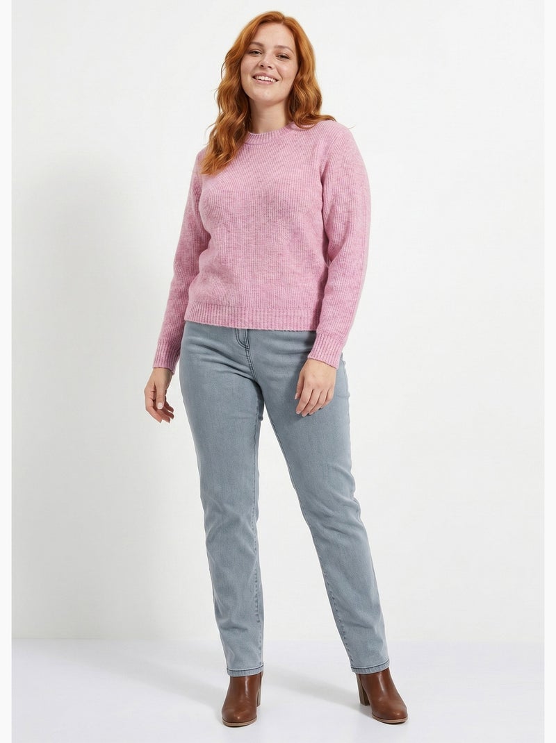 Pull chaud côtelé avec laine et fibres recyclées - Afibel Rose - Kiabi