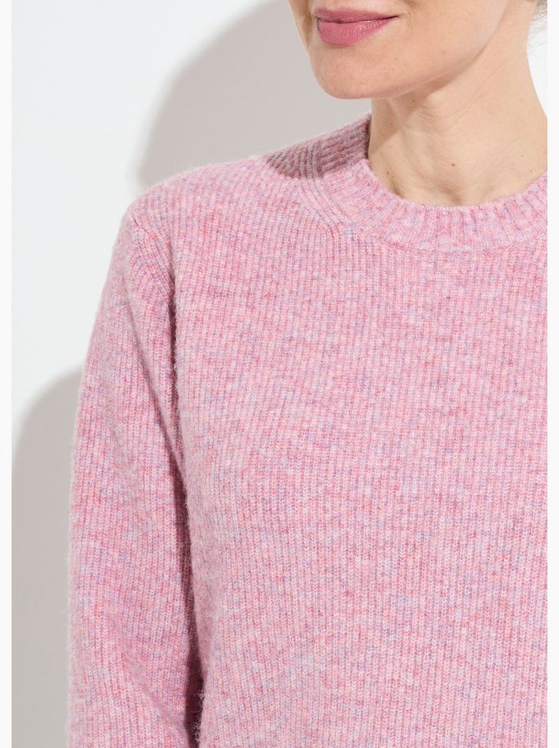 Pull chaud côtelé avec laine et fibres recyclées - Afibel Rose - Kiabi