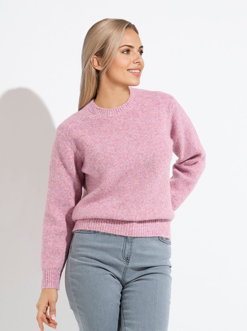 Pull chaud côtelé avec laine et fibres recyclées Rose - Kiabi