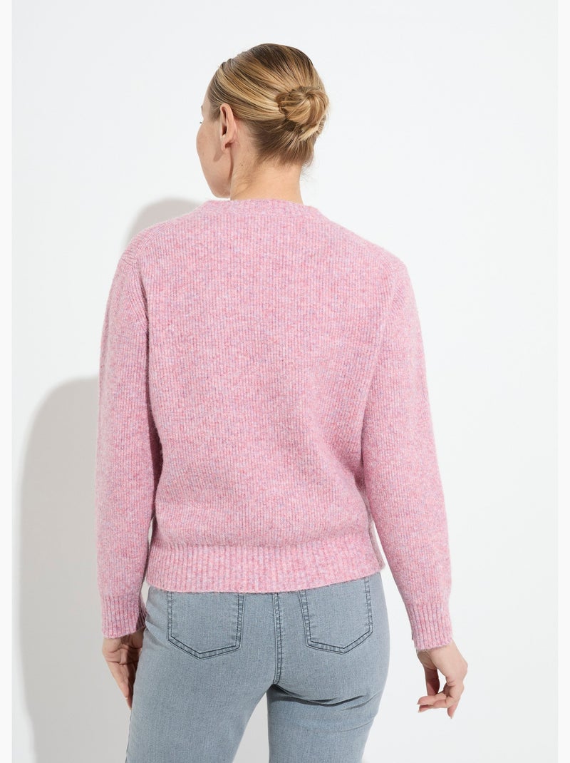 Pull chaud côtelé avec laine et fibres recyclées Rose - Kiabi