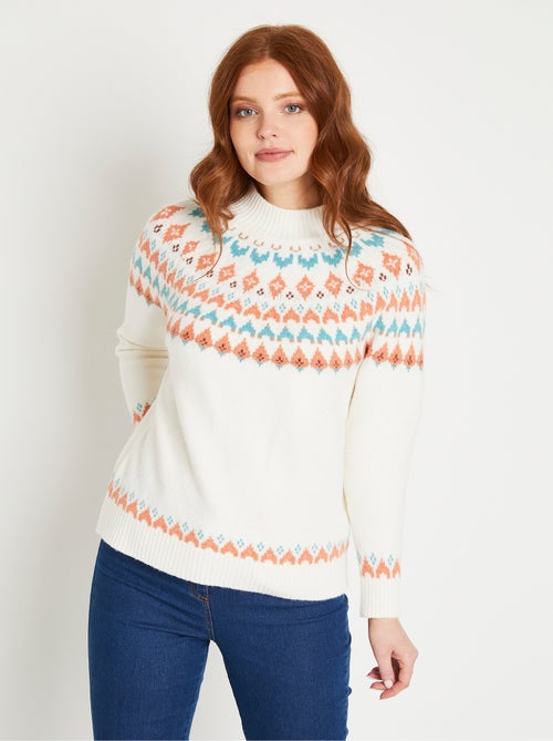 Pull chaud court col montant jacquard soleil - Afibel - Kiabi
