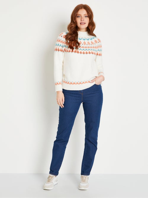 Pull chaud court col montant jacquard soleil - Afibel - Kiabi