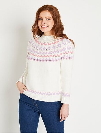 Pull chaud court col montant jacquard soleil - Afibel