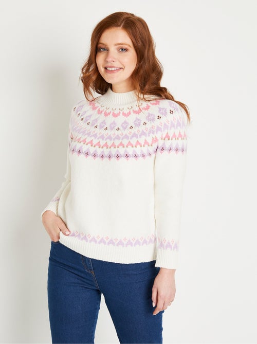 Pull chaud court col montant jacquard soleil - Afibel - Kiabi