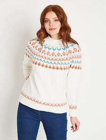 Pull chaud court col montant jacquard soleil